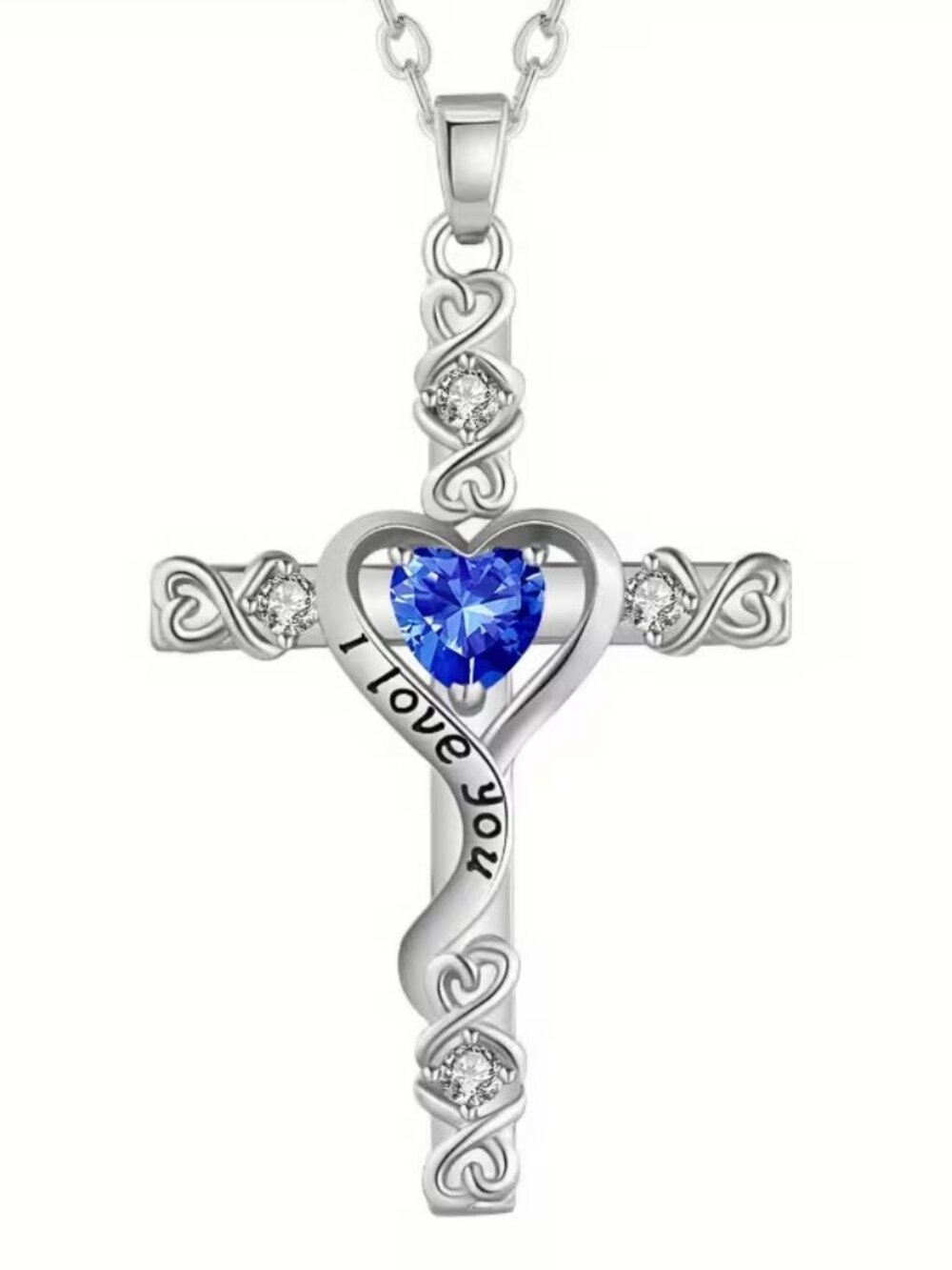 Cross Necklace with Blue Stone - New